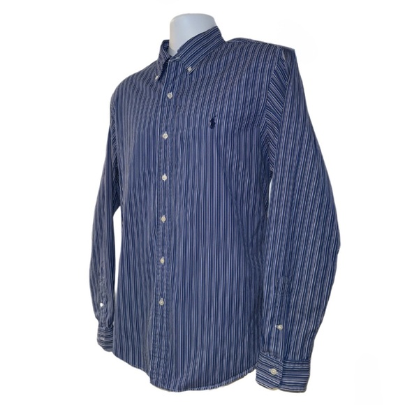 Ralph Lauren Custom Fit Dress Shirt Men’s M Navy Blue Multi-Stripe Button Down - Picture 3 of 9